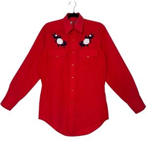 Vintage Silver Spur Western Embroidered Rose Snap Button Up Shirt Countrycore